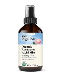 Sky Organics Organic Rosewater Facial Mist for Face, 100 % Pure & Steam-Distilled USDA Certified to Hydrate, Balance & Refresh, 4 fl, Oz