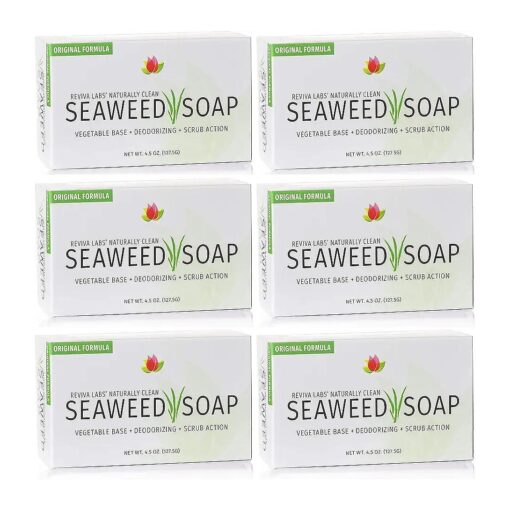 Reviva Seaweed Soap - 6 Pack - Organic Seaweed Face Scrub and Exfoliating Body Scrub Soap Bar - 4.5 oz, Vegetable Base Natural Bar Soap and Seaweed Bath Detox Soap Made in the USA