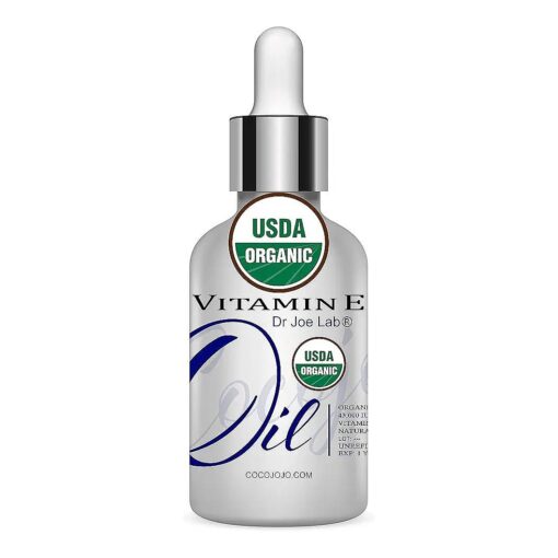 Dr Joe Lab Organic Vitamin E Oil USDA Certified Tocopherol 100 % Natural 43000 IU 1 oz & Dropper for Skin Face Hair Nails Body Eyelashes Hydrate Rejuvenate Moisturizer Antioxidant