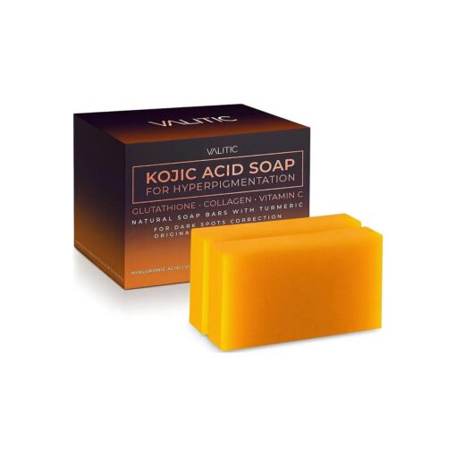 VALITIC Kojic Acid Soap for Hyperpigmentation - with Glutathione, Collagen & Vitamin C - Natural Soap Bars with Turmeric - Original Japanese Complex for Dark Spot Correction - 2 Pack