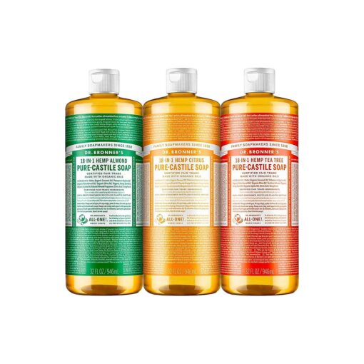 Dr. Bronner 's - Pure-Castile Liquid Soap ( 32 oz Variety Pack ) Almond, Citrus, & Tea Tree - Made with Organic Oils, 18-in-1 Uses : Face, Body, Hair, Laundry, Pets and Dishes | 3 Count