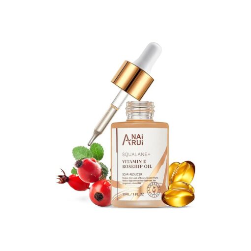 ANAI RUI Squalane + Vitamin E Rosehip Oil Moisturizer for Face Hydrate, Reduce Scars and Stretch Marks, Wrinkles for Smoother, Softer Skin 1 fl, Oz