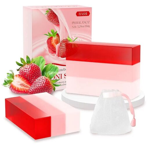 Yoni Soap Bars Feminine Wash 2 PCS, 100 % Natural Organic Strawberry Yoni Bar Soap for Women Ph Balance Yoni Wash Eliminates Odor Ph Balance Yoni Care Soap with Foaming Net, Feminine Wash 5.29oz