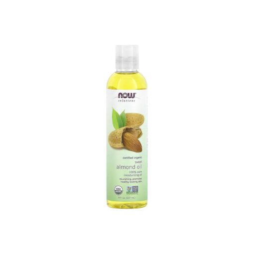 NOW Solutions, Organic Sweet Almond Oil, 100 % Pure Moisturizing Oil, Promotes Healthy-Looking Skin, Unscented Oil, 8-Ounce