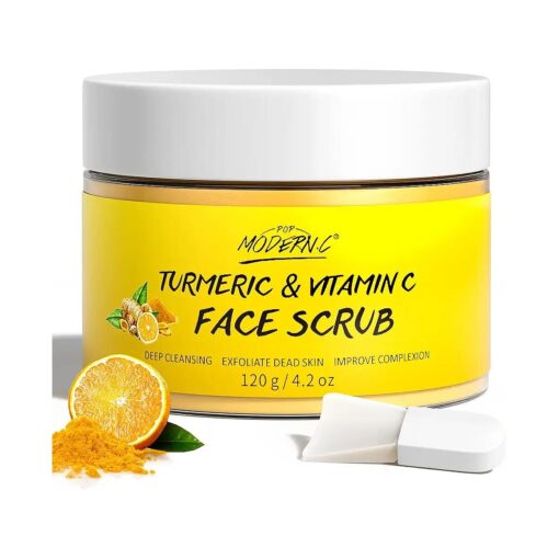 Vitamin C and Turmeric Face Scrub Cream Organics Microdermabrasion Facial Scrub Exfoliating Clears Blackheads Improve Dark Spot Acne with Strawberry Extract Exfoliator