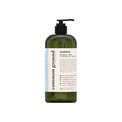 COMMON GROUND Volumizing Natural Shampoo, Paraben and Cruelty Free, Organic, Vegan, Plant-Based, Botanical Scent, Avocado Oil, pH5.5, Healthy Scalp, Shine, Color Safe for Men, Women