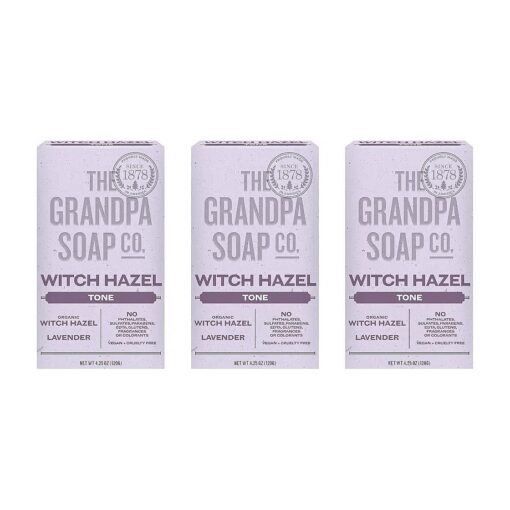 The Grandpa Soap Company Witch Hazel Bar Soap - Tones and Rejuvenates Skin, With Witch Hazel and Lavender, Provides a Relaxing Effect, Vegan, For Face and Body, 4.25 Oz, 3 Pack