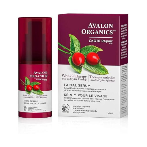 Avalon Organics Facial Serum, Wrinkle Therapy with CoQ10 & Rosehip, 0.55 Oz