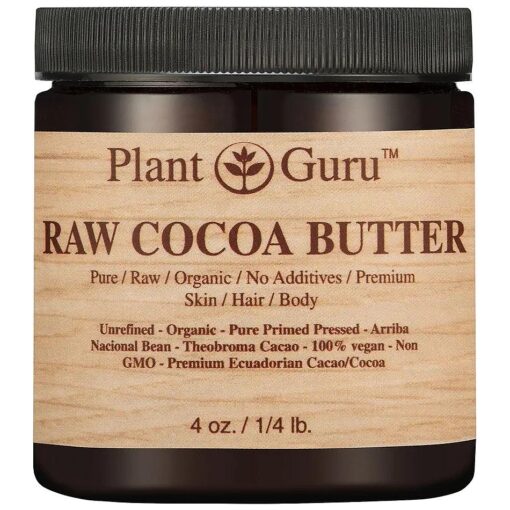 Raw Cocoa Butter 4 oz, 100 % Pure Fresh Natural Cold Pressed, Skin Body and Hair Growth, DIY Creams, Lip Balm, Lotion and Soap Making