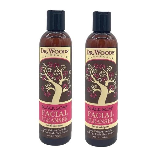 Dr. Woods Black Soap Liquid Facial Cleanser with Organic Shea Butter, 8 Ounce ( Pack of 2 )