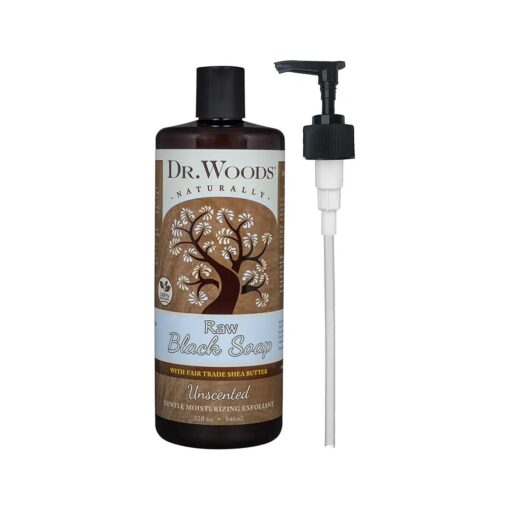 Dr. Woods Dr, Raw Black Unscented Soap with Organic Shea Butter with Pump, 32 Ounce