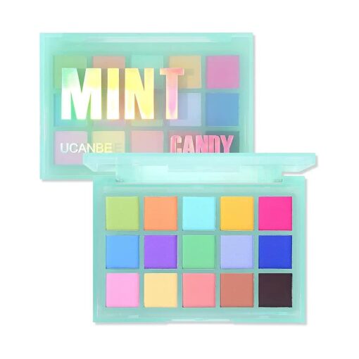 UCANBE Colorful Matte Makeup Eyeshadow Palette, 15 Shades Vibrant MACARON Pastel Eye Shadow Pallet, High Pigmented Blendable Rainbow Make Up Plattet Kit - Mint Candy