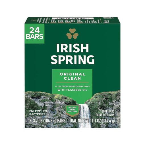 Irish Spring Bar Soap for Men, Original Clean, Smell Fresh and Clean for 12 Hours, Men Soap Bars for Washing Hands and Body, Mild for Skin, Recyclable Carton, 3.7 Ounce - 3 Count ( Pack of 8 )