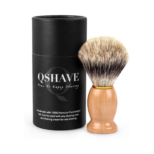 QSHAVE 100 % Best Original Pure Badger Hair Shaving Brush Handmade, Real Wood Base, Perfect for Wet Shave, Safety Razor, Double Edge Razor