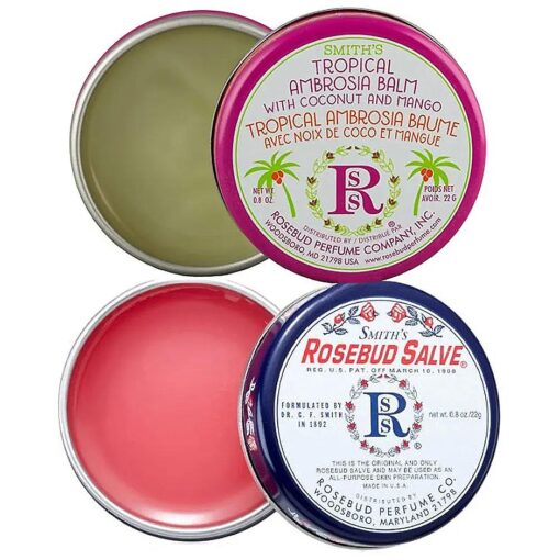 Rosebud Salve Two Pack : Rosebud Salve and Tropical Ambrosia Balm, 2 x 0.8 oz tins