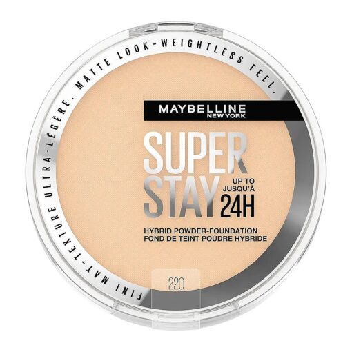 Maybelline Super Stay Up to 24HR Hybrid Powder-Foundation, Medium-to-Full Coverage Makeup, Matte Finish, 220, 1 Count