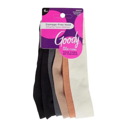 Goody Ouchless Jersey Fabric Headwraps, Wide Cloth Headbands, Neutral Colors, For Women and Men,6 Ct