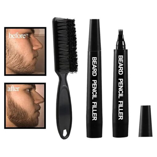 Beard Pencil Filler for Men ( Improved Version ) Long Lasting -Beard Pen with a Micro-Fork Tip Applicator Creates Natural Looking Beard, Moustache & Eyebrows ( black-2p )