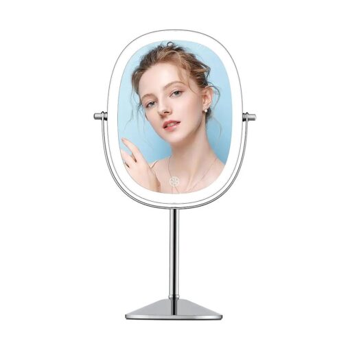 FUNTOUCH Lighted Makeup Mirror with Magnification, Oval 1X/7X Magnifying Mirror with Light, 3 Color Option Dimmable Rechargeable Light up Mirror, 360 Rotation Double Sided Magnified Lighted Mirror