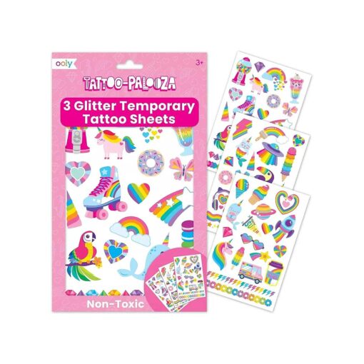 OOLY Glitter Tattoo-Palooza Over 50 Safe Non-Toxic Temporary Tattoos for Kids, Fake Tattoos as Party Favors for kids 4-8, Goodie Bag Stuffers for Birthday Party Supplies [ Over the Rainbow ]