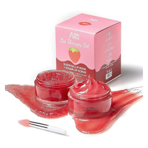 ANAiRUi Lip Care Kit - Lip Mask & Lip Sugar Scrub Set - Overnight Lip Treatment Sleeping Mask & Lip Exfoliator Scrub - Lip Balm Moisturizer for Dry Chapped Cracked Peel Lips Repair ( Berries + VC )