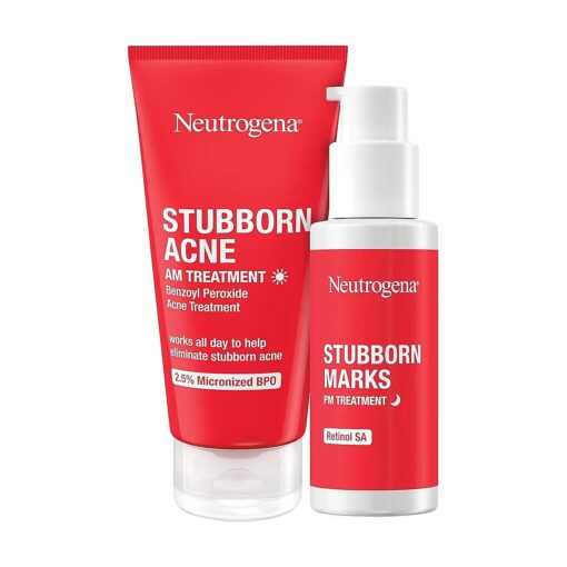 Neutrogena Stubborn Acne AM Face Treatment with Benzoyl Peroxide, 2.0 oz & Stubborn Marks PM Treatment with Retinol SA, 1 fl, oz