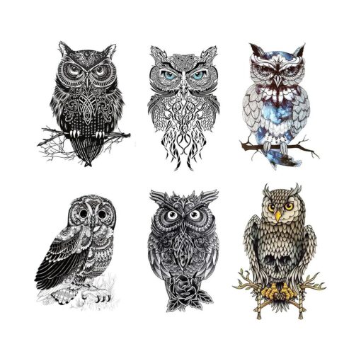 Owl Temporary Tattoos Large Temporary Tattoo Half Arm Tattoo Sleeves Stickers Shoulder Body Art for Men Women Teens-6 Sheets