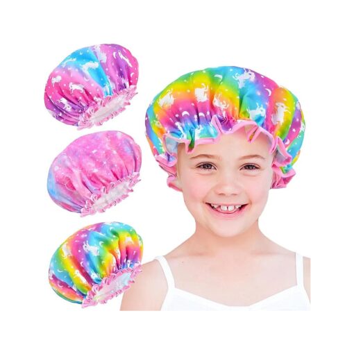 Shower Cap For Kids, Little Girl Shower Cap Unicorn Shower Cap For Girls, Cute Rainbow Long Hair Childrens Shower Cap Adjustable Waterproof Toddler Head Cap For Hair Girls While Taking Shower ( Unicorn )