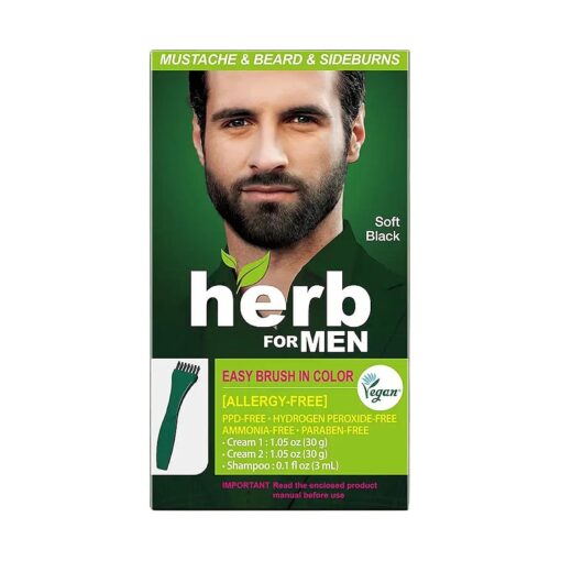 Herb For Men, PPD & Ammonia Free Mustache & Beard Dye, Vegan Natural Ingredients, Odorless, No More Skin Irritations from Coloring for Sensitive Skin - Soft Black .