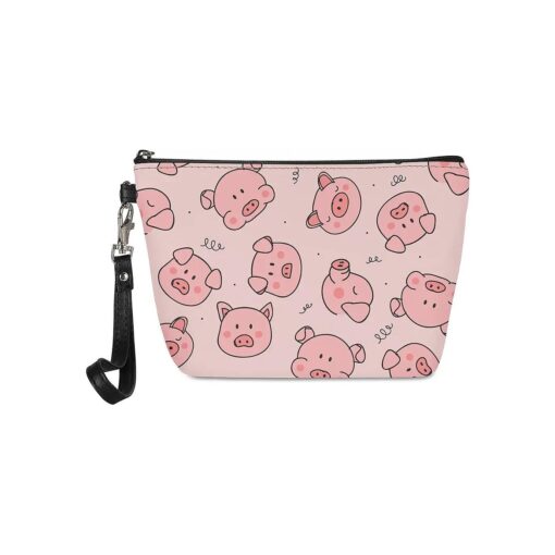 Travel Cosmetic Bags Women Ladies Portable Makeup Purse Pink Pig Print Zipper Closer Brush Holder Pouch Toiletry Case