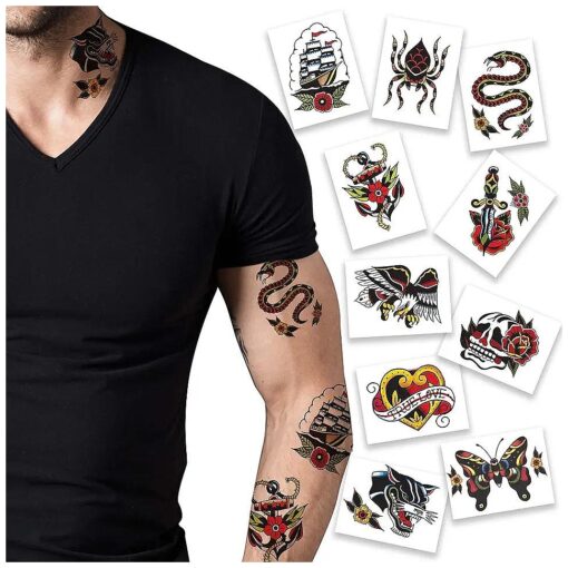 American Traditional Pack Temporary Tattoos | Pack of 10 | Skin Safe | MADE IN THE USA | Removable