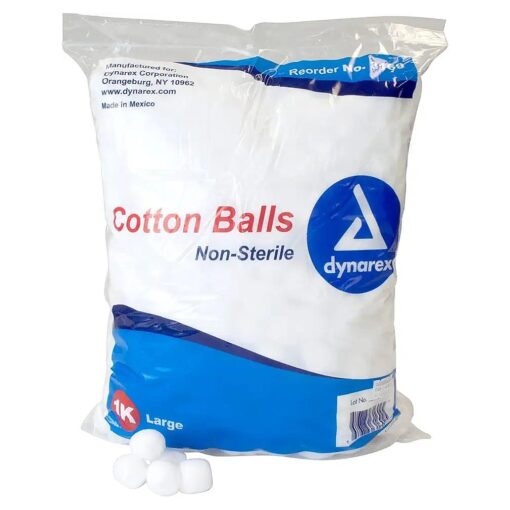 Dynarex 3169 Cotton Ball, Non-Sterile and Large Sized, Latex-Free, Pack of 1000