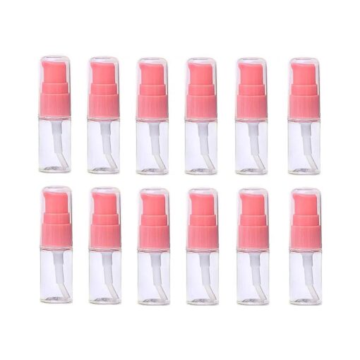 10Ml 0.3 Ounce Clear Plastic Lotion Pump Bottle with Pink Press Pump Head Empty Cosmetic Sample Container for Emulsion Face Cream Shampoo Gel - Pack of 12