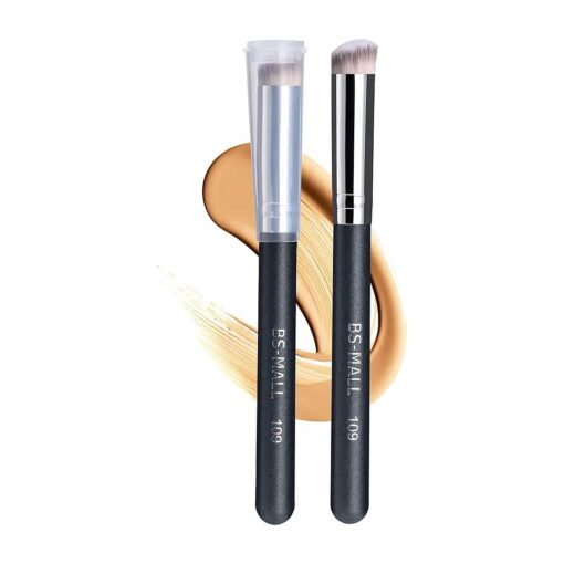 BS-MALL Concealer Brush Makeup Brushes Under Eye Angled Flat Top Kabuki Brush Small Foundation Pack of 2 Nose Contour Brush Travel Package