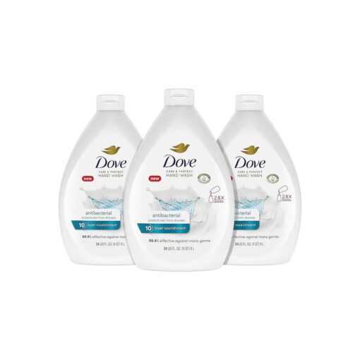 Dove Antibacterial Hand Wash Care & Protect Pack of 3 Protects Skin from Dryness, Moisturizers More Than The Leading Ordinary Hand Soap, 34 oz