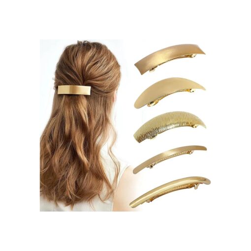 DeD Pack of 5 Women Hair Clips Metal Hair Pins Simple Retro Large Hair Barrettes French Clip Barrettes For Women Lady ( Gold )