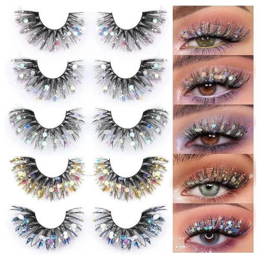 Glitter Lashes Colored False Eyelashes Wispy Lashes 5 Pairs Dramatic Lashes Cat Eye Festival Lashes Pack 5 Style by Zegaine