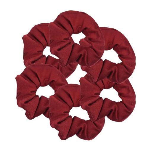 6 Pack Large Solid Scrunchies Hair Elastics-Burgundy