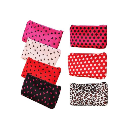 Pack of 7 Fashion Design Muliti-functional Bag Using as Makeup bag or Cosmetic Pouch or Travel Toiletry or Carrying Purse ( Heart ( Pink/Hotpink/Red/Black ) +Polka Dot ( Hotpink/Red ) +Leopard )