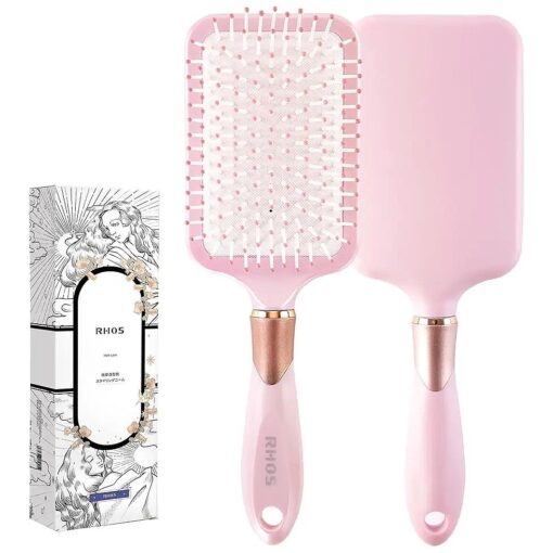 Paddle Hair Brush for Detangling, Detangler Brush with Nylon Bristles for Thick/Curly/Thin/Long/Short Hairs-Square Cushion Hair Brush for Women, Men and children ( 1 Pack-Pink )