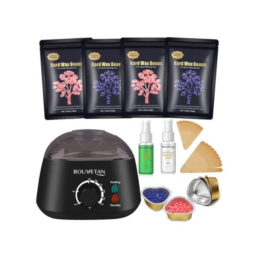 Waxing Kit for Women, Bouvetan Dual LED Wax Warmer for Hair Removal with 14oz Hard Wax Beads for Full Body, Eyebrows, Armpit, Legs, Chest Bikini Brazilian Painless Waxing Kit for Women Men