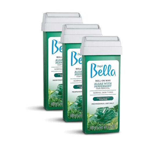 Depil Bella Roll On Wax Algae with Peppermint Depilatory | Body Waxing, Hair Removal Wax-Cartridge | For Men and Women | Home Self Waxing | Sensitive Skin | Dermatologically Tested | Painless ( 3 PACK )