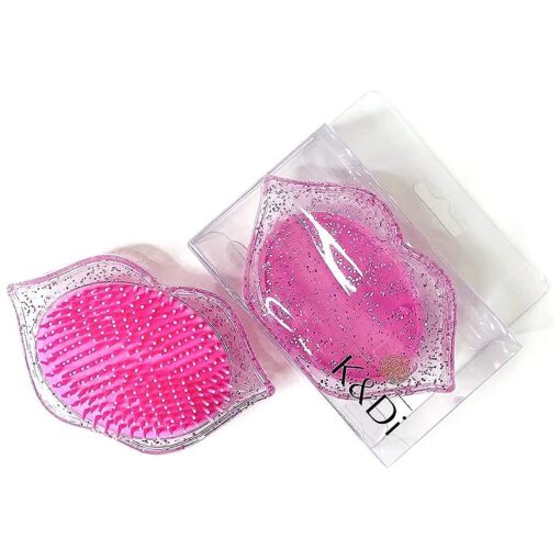 Travel Hair Brush - Detangling Mini Small Glitter Lip Shaped Comb for All Hair Types | No Pain No Handle Portable Hair Brush for Women & Kids | Suitable for Storage Accessories ( Pink )