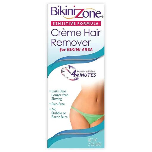 Bikini Zone Creme Hair Remover - Instant Hair Removal for Women - Depilatory Cream for Sensitive Skin & Delicate Areas - Lasts Longer than Shaving - Painless w/Aloe, Chamomile & Green Tea