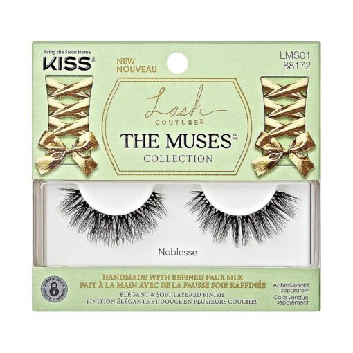 KISS Lash Couture The Muses Collection False Eyelashes, Noblesse ', 12 mm, Handmade, Refined Faux Silk, Contact Lens Friendly, Easy to Apply, Includes 1 Pair Reusable Strip Lashes