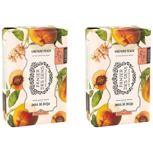 Panier des Sens Peach Shea butter natural bar soap, bath & body soap bars - Made in France 95 % natural - 2 bars, 7oz/200g each