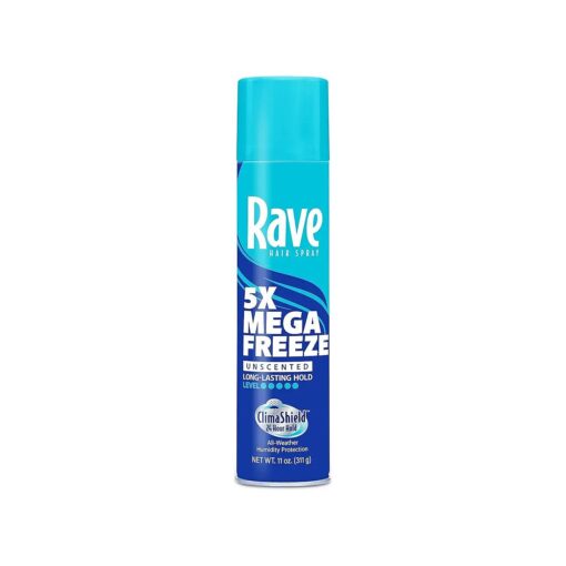 Unscented Aerosol Hairspray by Rave - 5X Freeze Hair Spray for Heat Protection, Volume and Shine - ClimaShield for Extra Humidity and Long Lasting Firm Hold - Minimizes Frizz and Static