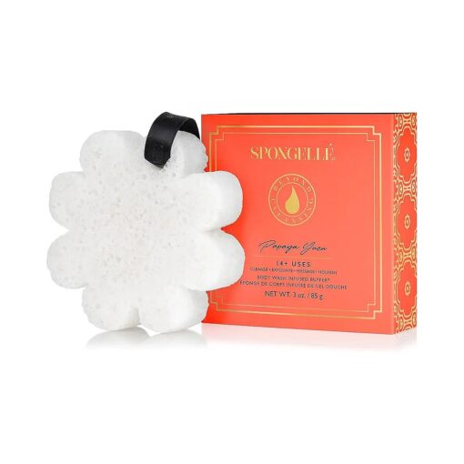 SPONGELLE |Boxed Flower Shower Gel Infused Body Buffer| Long-Lasting Body sponges, Offers Elevated Bathing Experience | 14+ Washes | Papaya Yuzu