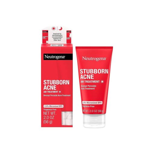 Neutrogena Stubborn Acne AM Face Treatment with 2.5 % Micronized Benzoyl Peroxide Acne Medicine, Oil-Free Daily Facial Treatment to Reduce Size & Redness of Breakouts, Paraben-Free, 2 oz