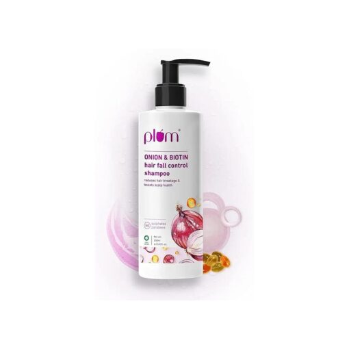 Plum Onion And Biotin Sulphate Free & Paraben Free Shampoo For Hairfall Control | With Onion Extract, Biotin, D-Panthenol | Boosts Scalp Health, 8.45 Fl Oz